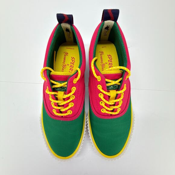 Sperry Rowing Blazers CVO Sneakers Mens 6.5 Green Red Yellow Lace Up Low Top - Picture 5 of 10